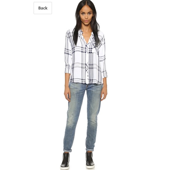 Rails Tops - Rails Sz Md White and Blue Button Flannel